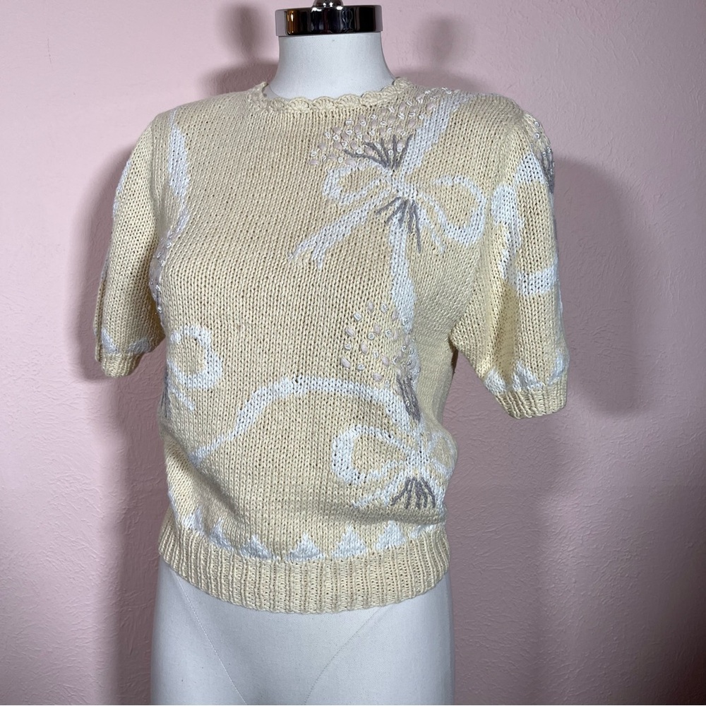 Vintage Maria Christina victorian Floral Bow puff Sleeve Coquette Girl Sweater